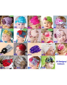 Feather Flower Headbands (19 Designs/ Colours)